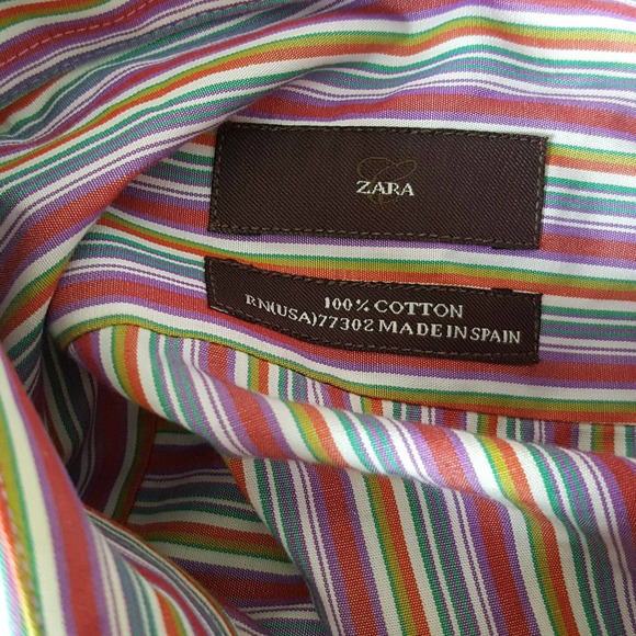 Zara Button Down Shirt Mens Size 17 Long Sleeve Shirt Striped Cotton Shirt - Picture 6 of 8